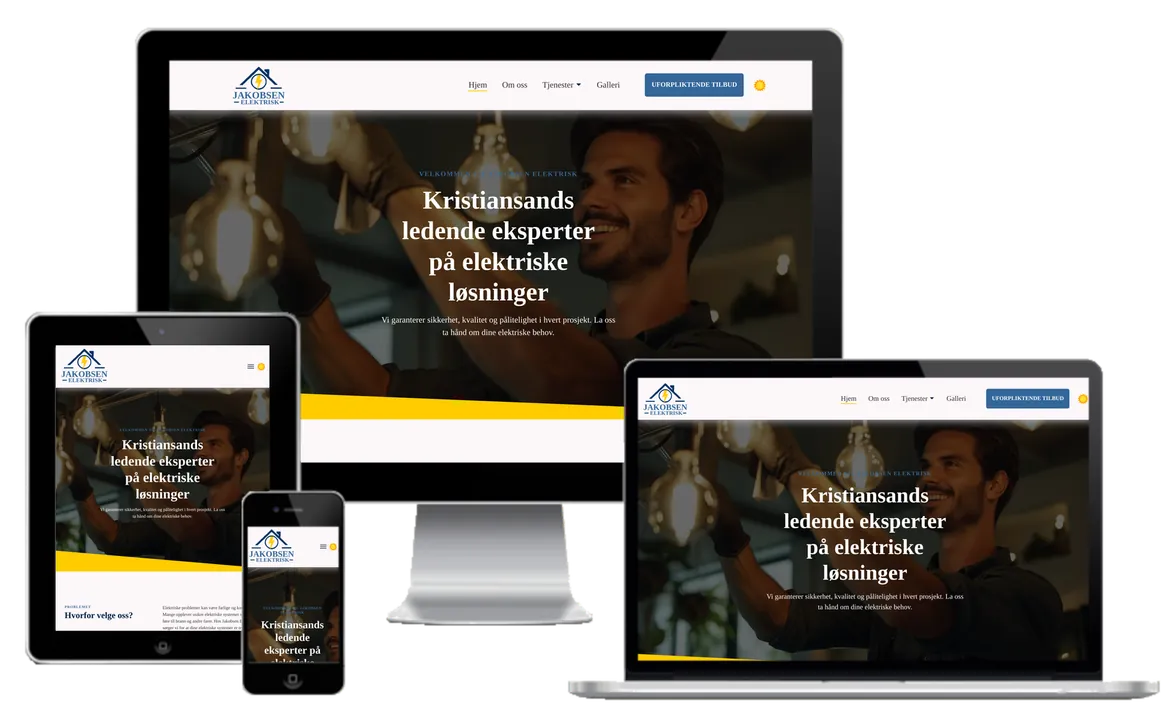 Forhåndsvisning av Jakobsen Elektrisk sitt nettsted på 4 skjermstørrelser 